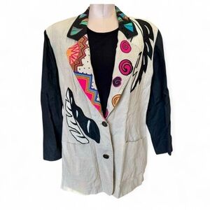 90s IB Diffusion Artsy Abstract Linen Blazer